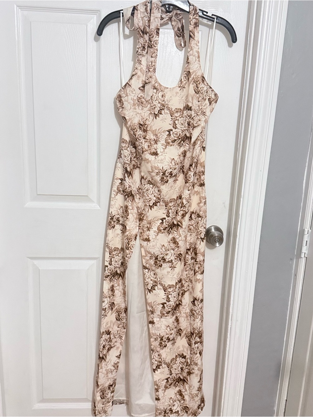 Lioness Beige and Brown Floral Halter Jumpsuit